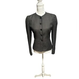 Armani Collezioni Italian Wool - Silk Blend Black and Gray Patterned Blazer